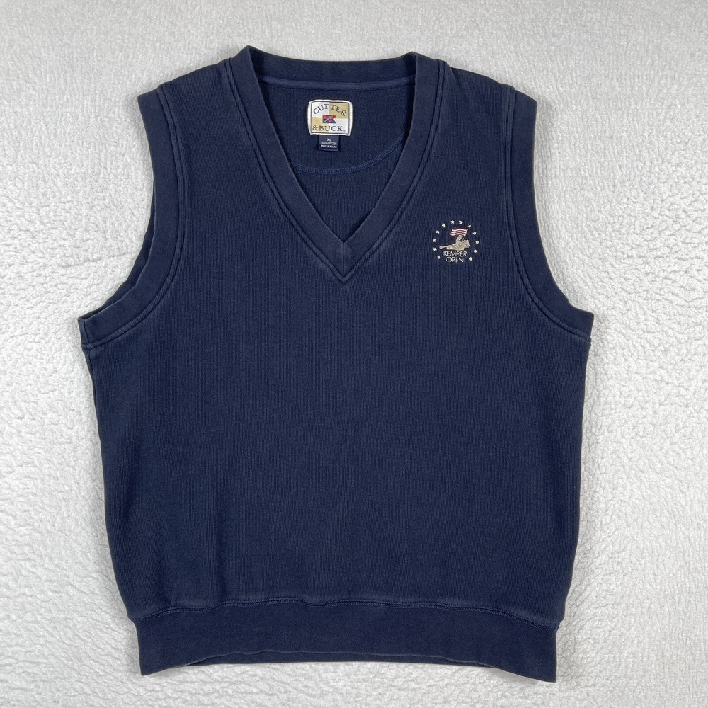 Cutter & Buck Sweater Mens XL‎ Blue V Neck Vintage Golf Pullover Kemper Open